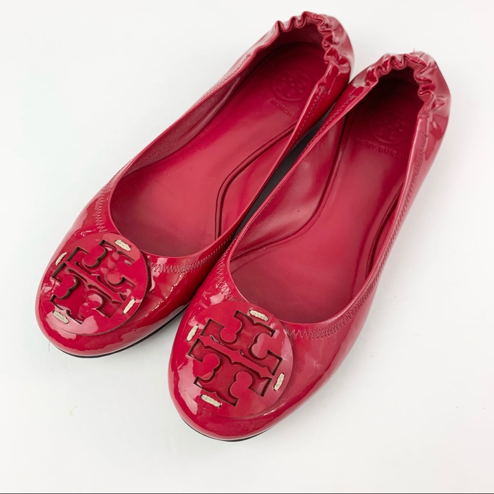 Tory Burch Patent Leather Hibiscus Pink Reva Ballet Flats 9M